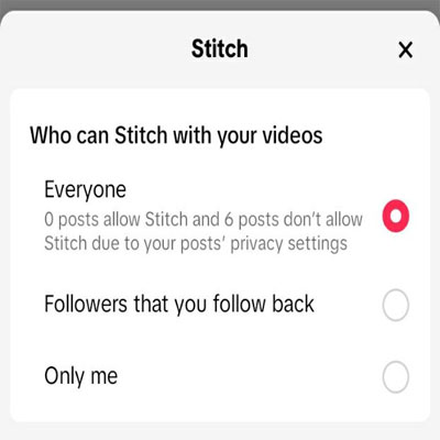 Select the who can Stitch with your videos