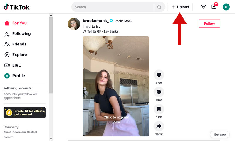 Click on the Upload button at the top right of the page