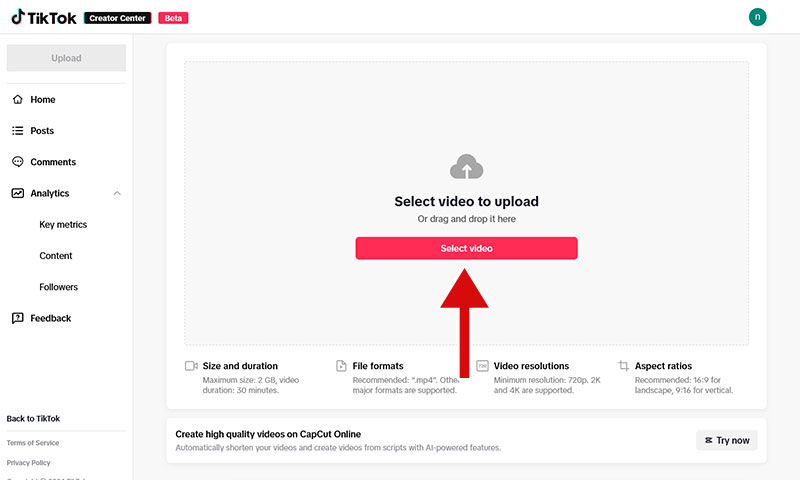 Click on the Select video button and choose the video