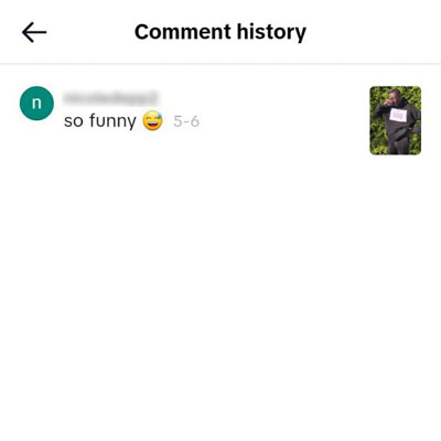 Comment history on TikTok