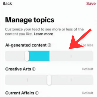 Adjust the AI-generated content slider